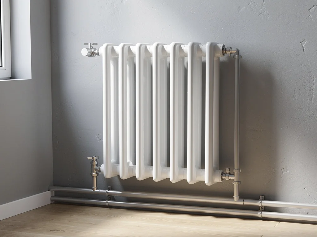 Radiateur à eau chaude relié à un réseau de chauffage central rénové